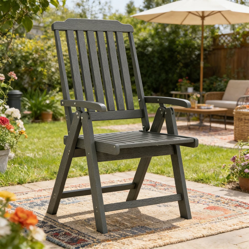 Foldable Patio Chair All-Weather HDPE Outdoor Dining Chair With Armrest For Indoor And Outdoor Settings, Living Room, Balcony, Porch, Patio, Etc_voghion.com